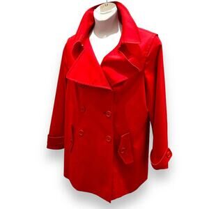 Escada Plus Size Trench Coat Jacket Red Cotton Double Breasted Womens
